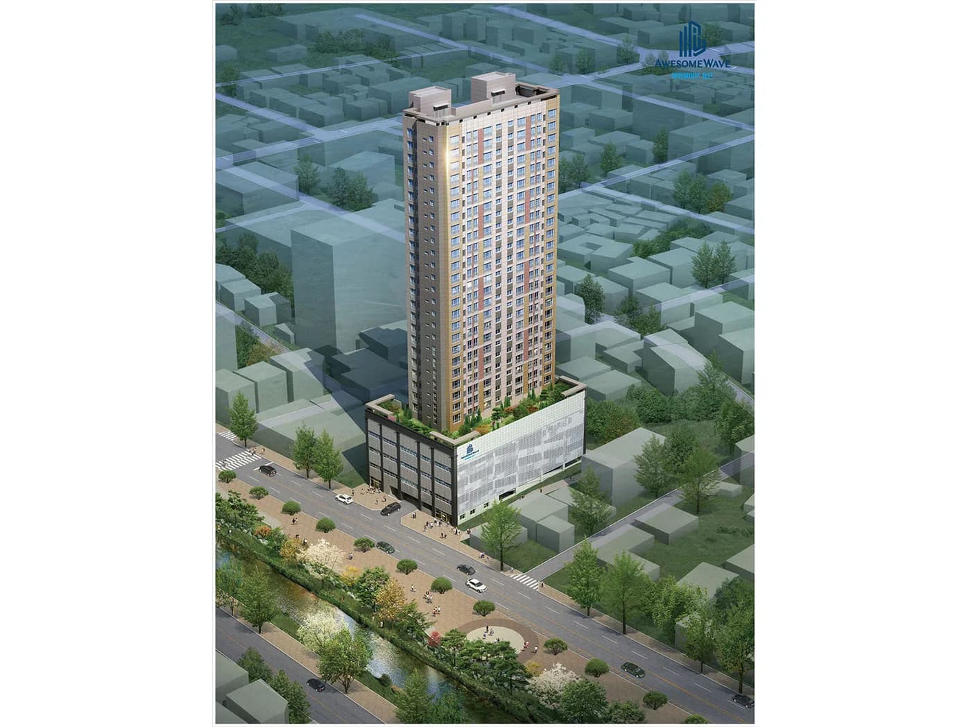 어썸웨이브 용산 지현천변 도심에 자리한 단지 투시도