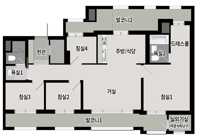 김해 구산 푸르지오 파크테르 84㎡A 타입 평면도 - 김해 구산동 푸르지오 파크테르