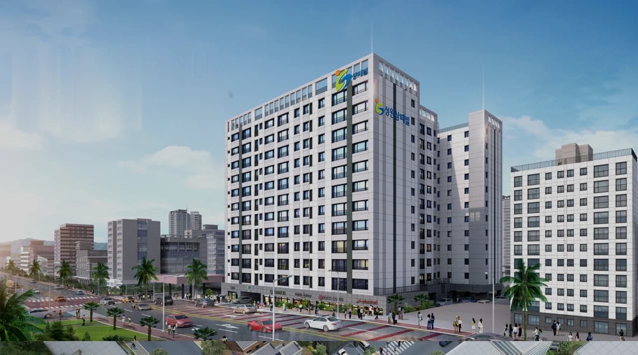 제주 외도 성원상떼빌 조감도 - 외도택지지구 주간 단지 전경