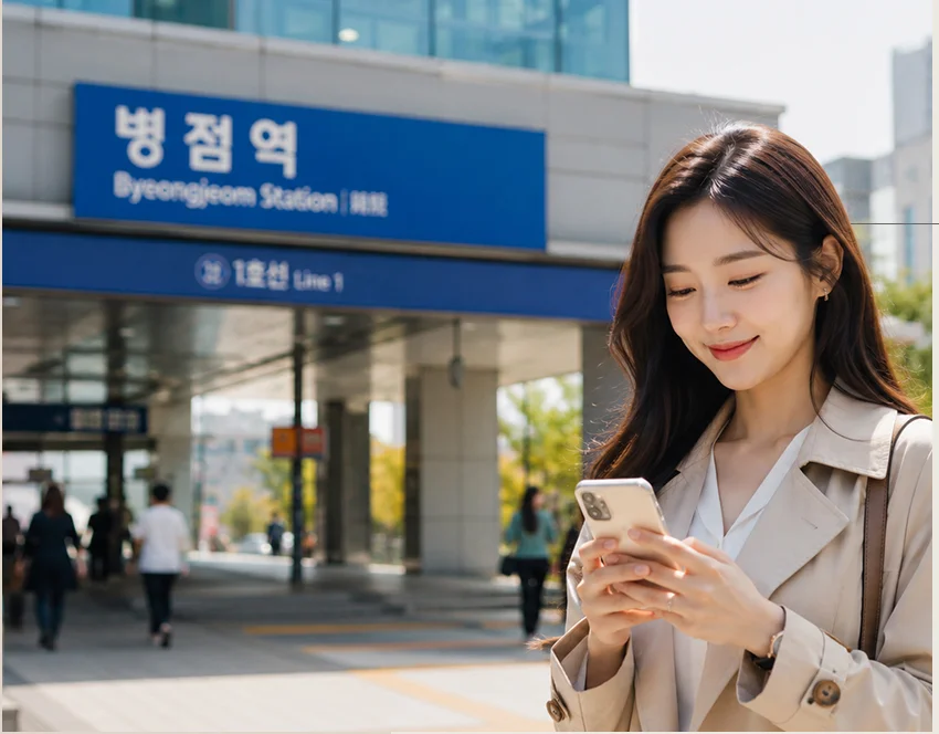 단지 생활권인 수도권 전철 1호선 병점역 출입구 전경
