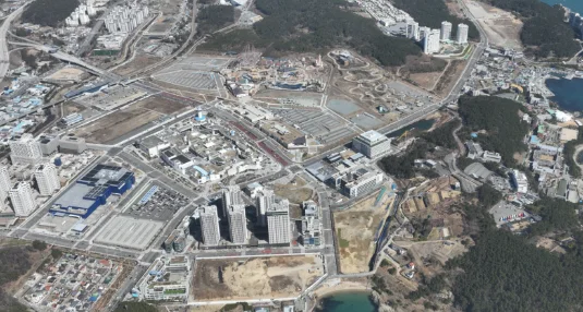 부산 장안지구 우미 린 프리미어 인근 오시리아 관광단지 항공 전경