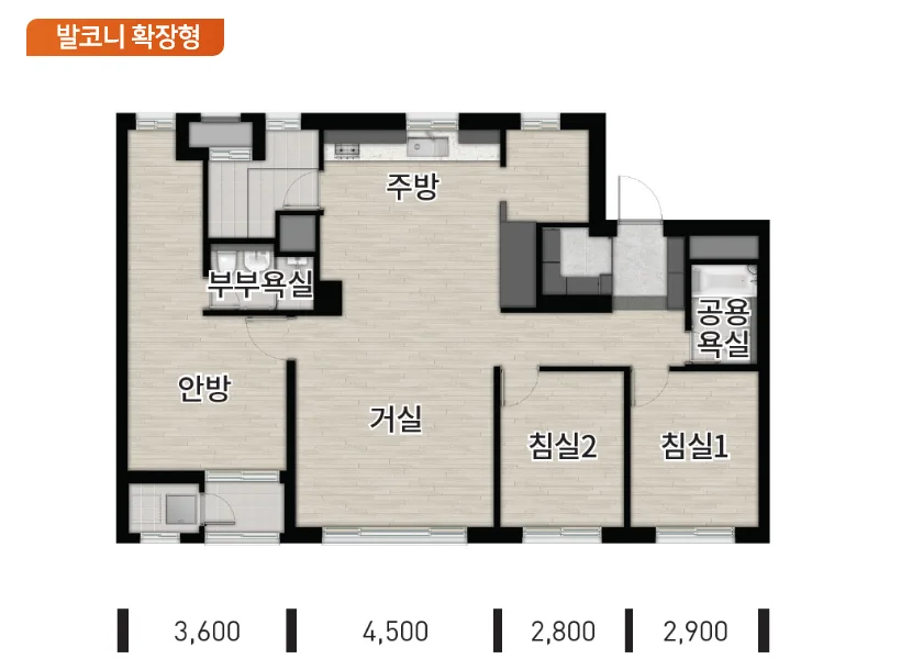 부산 장안지구 우미 린 프리미어 84A 타입 평면도