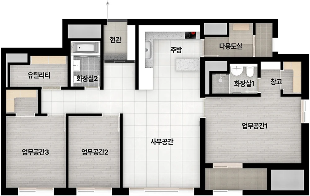 서면 경남아너스빌 엔테로까사 오피스텔 107 타입 평면도