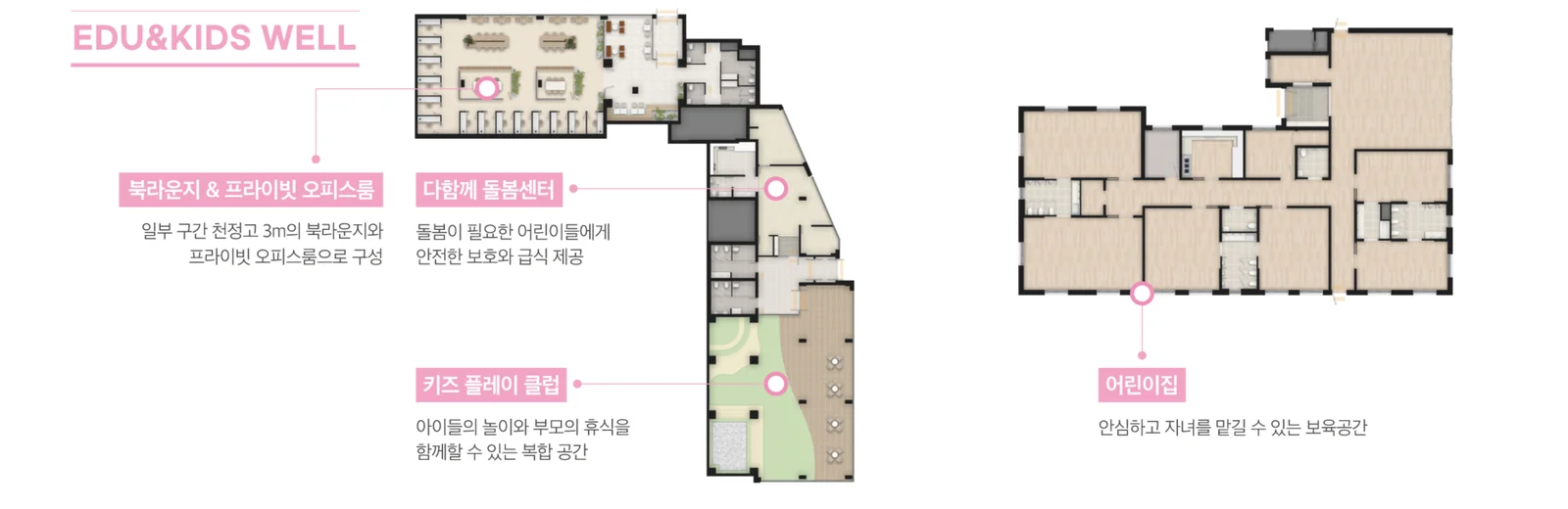 검단 센트레빌 에듀시티 에듀&키즈웰 평면 — 북라운지·다함께 돌봄센터·키즈 플레이 클럽·어린이집