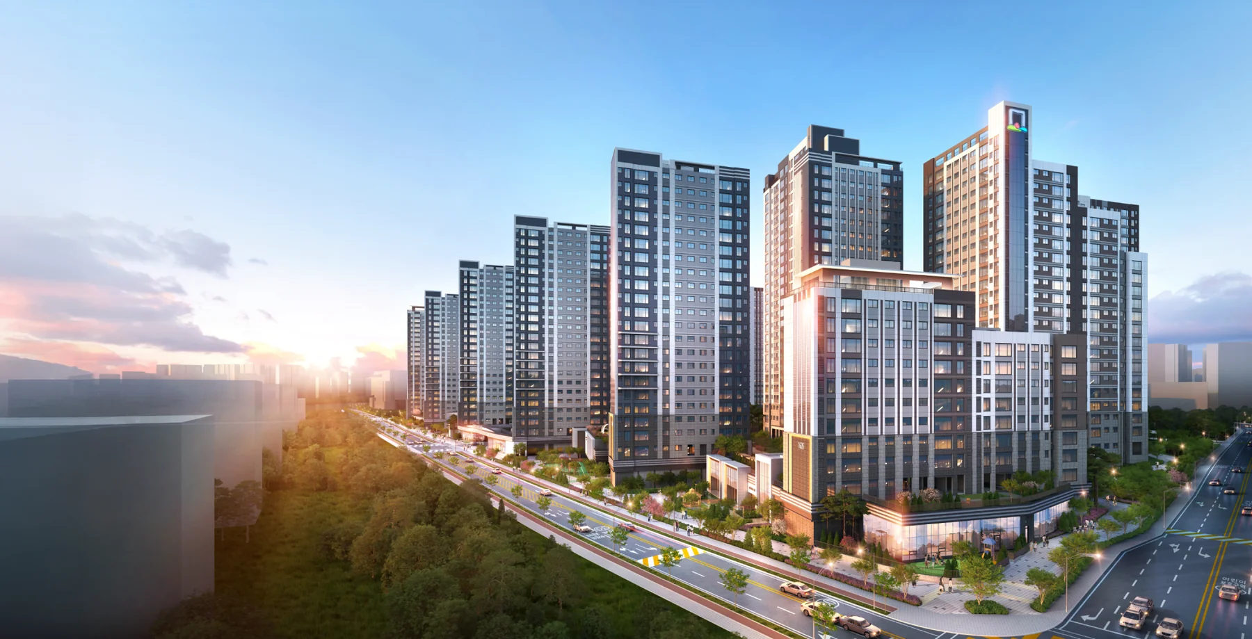 검단 센트레빌 에듀시티 가로변에서 본 단지 투시도