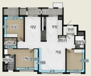 제주 엘리프 애월 109A 타입 평면도