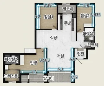 제주 엘리프 애월 109B 타입 평면도