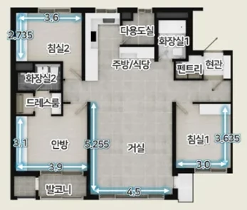제주 엘리프 애월 84E 타입 평면도