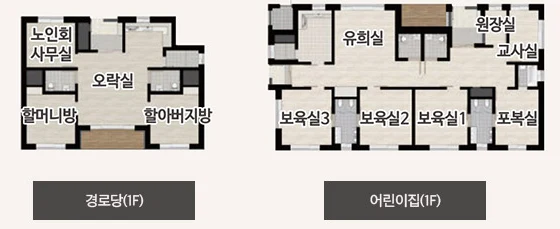 고덕국제신도시 수자인하우스디 지상 1층 경로당과 어린이집 평면