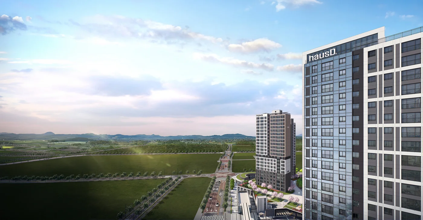 고덕국제신도시 수자인하우스디 하우스디 주동 측면과 남쪽으로 트인 조망